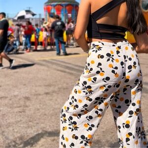 Topshop Cream and Black Citrus Wide-Leg Pants - Size 6